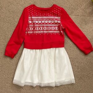 Jumping Beans Girls holiday dress size 6, red and white with silver print